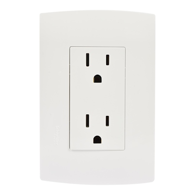 CONTACTO CON PLACA DÚPLEX 2P+T BLANCO LINEA MARISIO