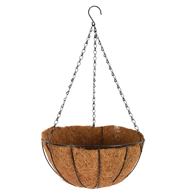 MACETA COLGANTE DE FIBRA DE COCO REDONDA MEDIANA NEGRA 12 " INTERIOR Y EXTERIOR