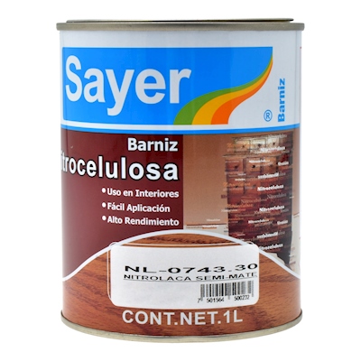 BARNIZ NITROCELULOSA TRANSPARENTE PARA MADERA SEMI MATE SECADO RAPIDO 1 L