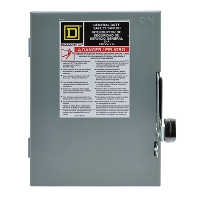 INTERRUPTOR DE SEGURIDAD DE 2 POLOS 30 A ,240 V NEMA 1 CON PORTAFUSIBLES D221N
