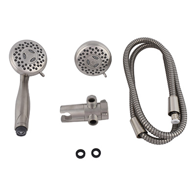 KIT DE REGADERA FIJA Y DE MANO CIRCULAR ABS NÍQUEL CEPILLADO 3 FUNCIONES