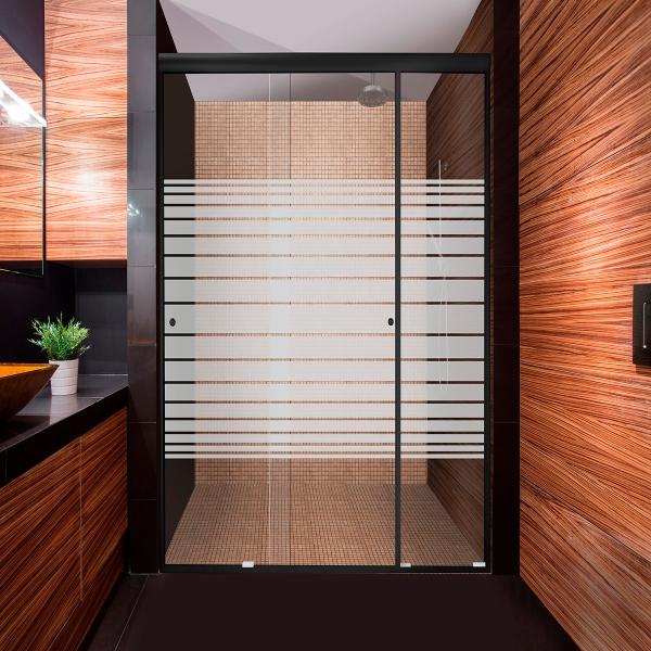 CANCEL PARA BAÑO CORREDIZO PERFIL NEGRO VIDRIO ESMERILADO 191 A 195 X 187 CM VIDRIO ALUMINIO