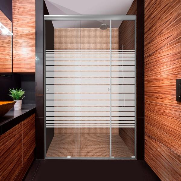 CANCEL PARA BAÑO CORREDIZO PERFIL PLATA VIDRIO ESMERILADO FRANJAS 196 A 200 X 187 CM ALUMINIO