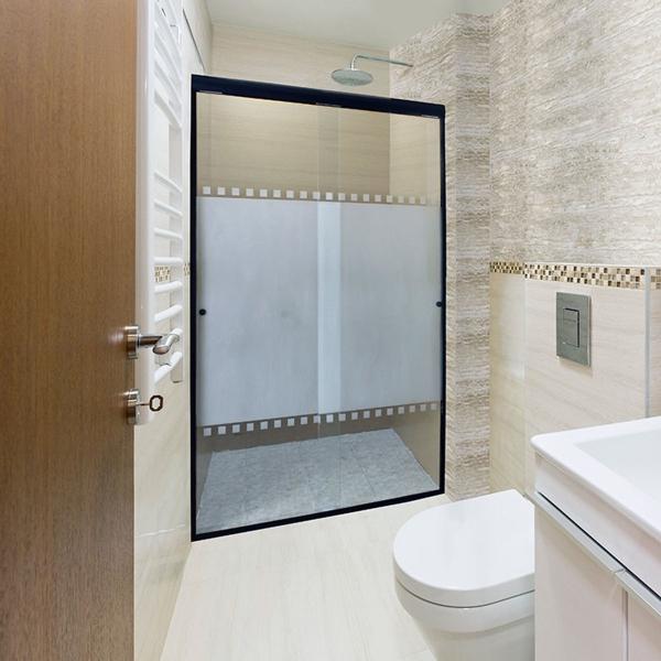 CANCEL PARA BAÑO CORREDIZO PERFIL NEGRO ESMERILADO 120 X 187 CM ALUMINIO