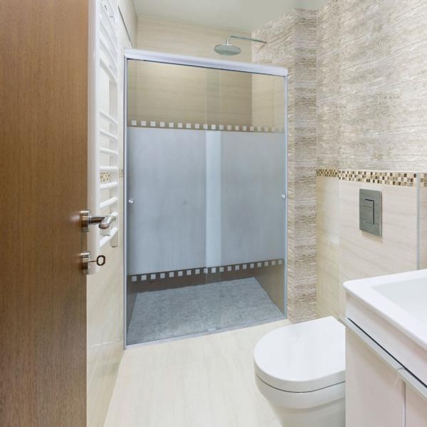 CANCEL PARA BAÑO CORREDIZO PERFIL PLATA VIDRIO ESMERILADO MEDIEVAL 116 A 120 X 187 CM ALUMINIO