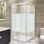 CANCEL PARA BAÑO ESQUINERO PERFIL BLANCO VIDRIO ESMERILADO MEDIEVAL 200 X 187 CM ALUMINIO