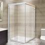 CANCEL PARA BAÑO ESQUINERO DOBLE FIJO-CORREDIZO VIDRIO TRANSPARENTE 2 X 1.87 M ALUMINIO BLANCO