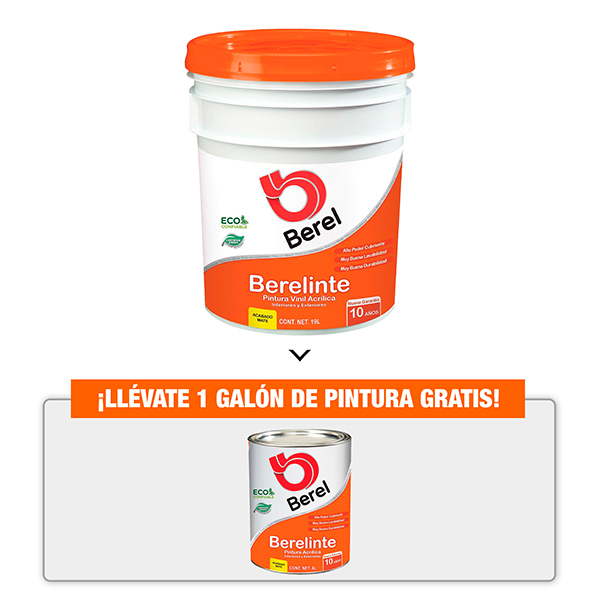 PINTURA BEREL BERELINTE VINIL ACRÍLICA INTERIOR/EXTERIOR 19L BASE TINT MATE