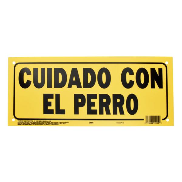 LETRERO DE PLÁSTICO PARA PARED CUIDADO CON EL PERRO 15.3 X 35.5 CM