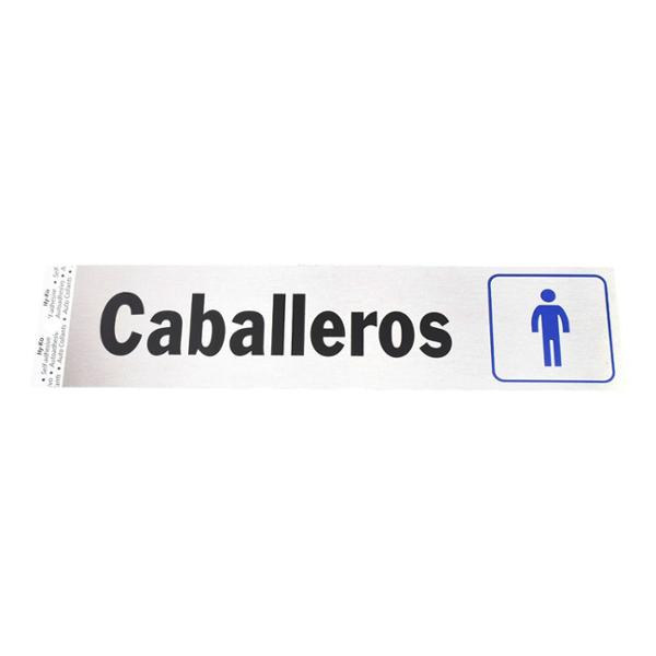 LETRERO DE ALUMINIO PARA PUERTA "CABALLEROS 5 X 20 CM