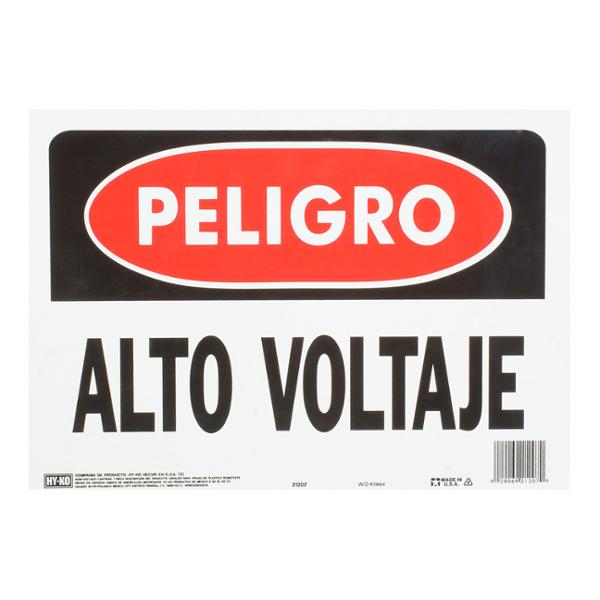 LETRERO DE PLÁSTICO PARA PARED "PELIGRO ALTO VOLTAJE" DE 36 X 25 CM