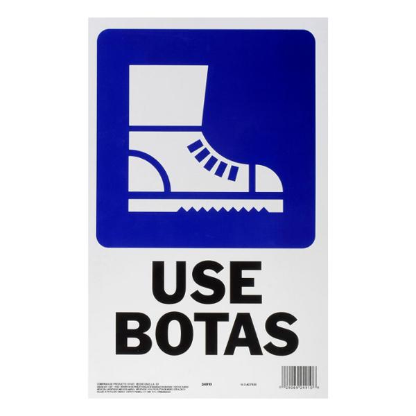 LETRERO DE PLÁSTICO PARA PARED USE BOTAS 35.5 X 22.9 CM