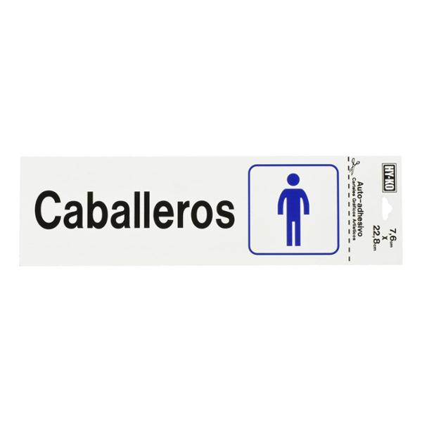 LETRERO CABALLEROS DE 7.6 X 22.8 CM BLANCO