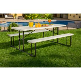 MESA CON BANCAS DE JARDÍN PICNIC ACERO / RESINA BLANCA