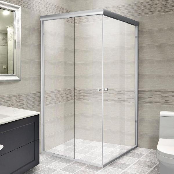 CANCEL PARA BAÑO ESQUINERO PERFIL PLATA VIDRIO TEMPLADO 200 X 187 CM ALUMINIO