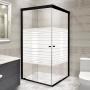 CANCEL PARA BAÑO ESQUINERO PERFIL NEGRO VIDRIO ESMERILADO FRANJAS 200 X 187 CM ALUMINIO