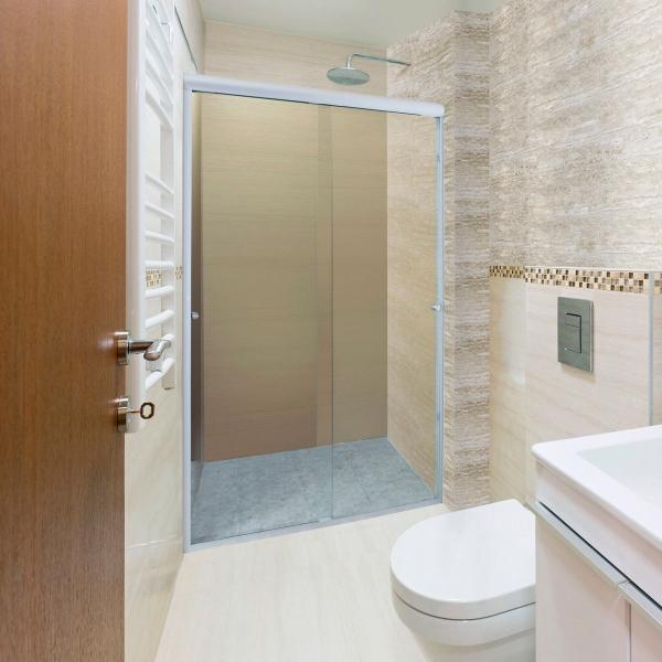 CANCEL PARA BAÑO CORREDIZO PERFIL PLATA VIDRIO TRANSPARENTE 145 X 187 CM ALUMINIO