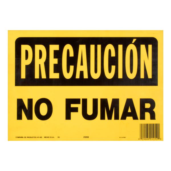 LETRERO DE PLÁSTICO PARA PARED PRECAUCIÓN NO FUMAR 35.5 X 25.4 CM