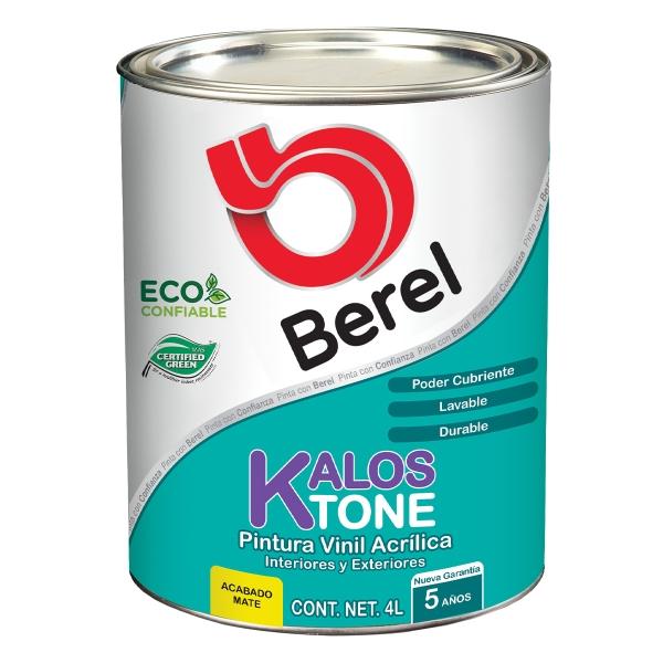 PINTURA BEREL KALOS-TONE VINIL ACRÍLICA INTERIOR/EXTERIOR 4L COLOR BLANCO MATE