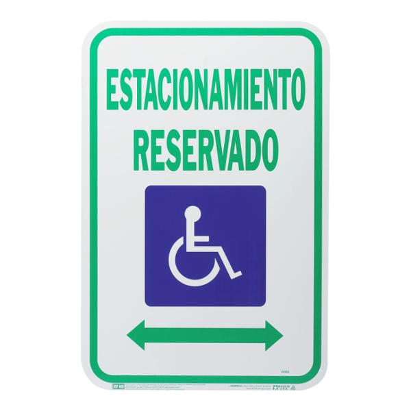 LETRERO DE ALUMINIO PARA PARED "ESTACIONAMIENTO RESERVADO" 30.50 X 45.75 CM