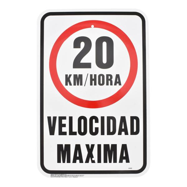 LETRERO DE VELOCIDAD MÁXIMA 20 KM/HR BLANCO 45.7 X 30.7 CM