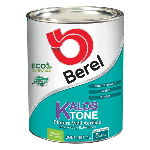 PINTURA BEREL KALOS-TONE VINIL ACRÍLICA INTERIOR/EXTERIOR 4L COLOR BLANCO SATINADO