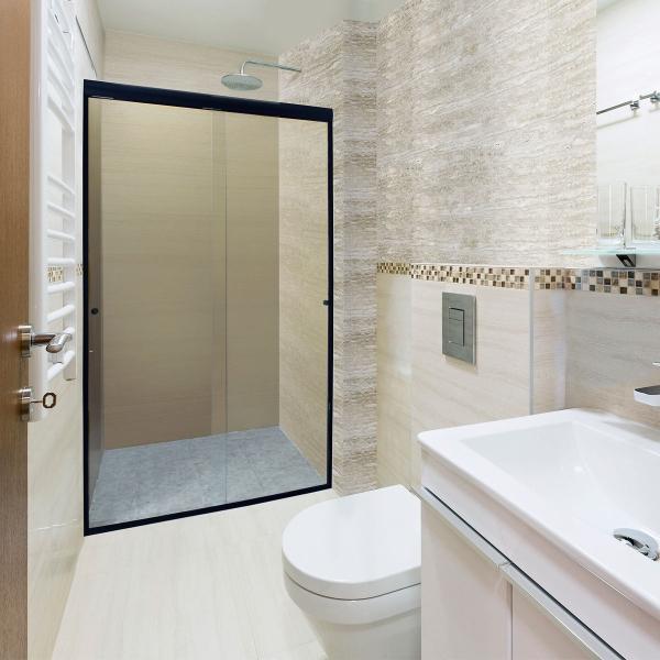 CANCEL PARA BAÑO CORREDIZO DOBLE PERFIL NEGRO VIDRIO TRANSPARENTE 111 A 115 X 187 CM ALUMINIO