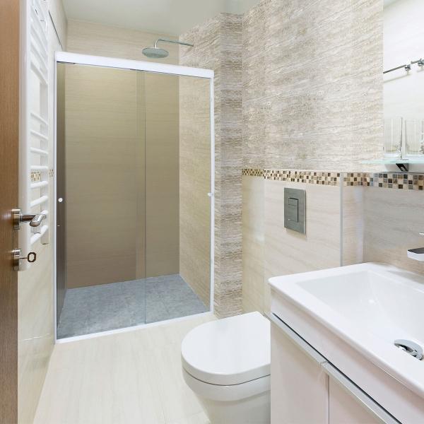 CANCEL PARA BAÑO CORREDIZO PERFIL BLANCO VIDRIO TRANSPARENTE 116 A 120 X 187 CM ALUMINIO