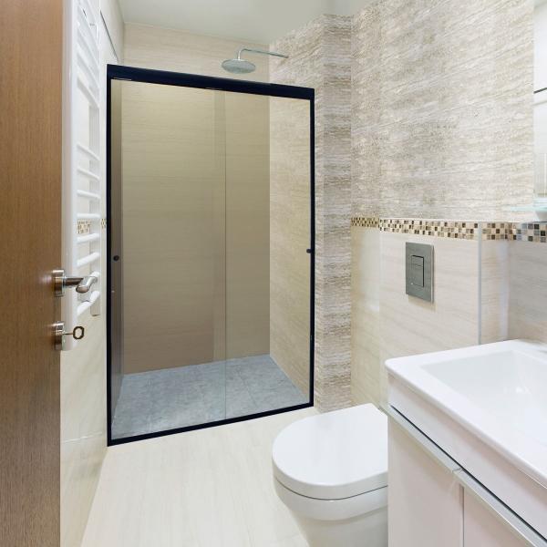 CANCEL PARA BAÑO CORREDIZO PERFIL NEGRO VIDRIO TRANSPARENTE 116 A 120 X 187 CM ALUMINIO