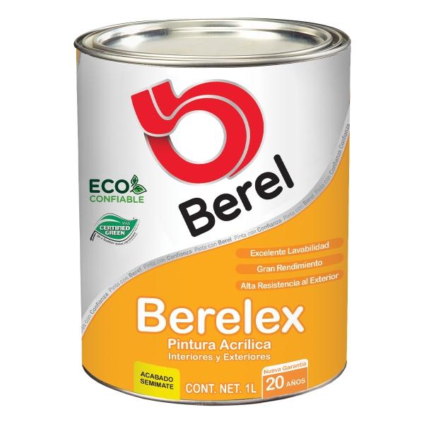 PINTURA BEREL BERELEX VINIL ACRÍLICA INTERIOR/EXTERIOR 1L COLOR BLANCO SEMIMATE