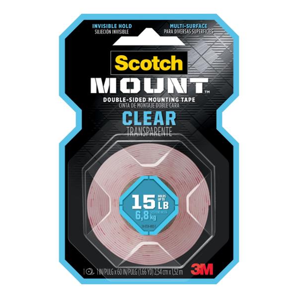 CINTA DOBLE CARA PARA MONTAJE TRANSPARENTE PARED 25 MM X 1.5 M SOPORTA HASTA 6.8 KG