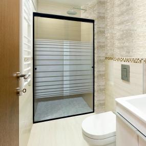 CANCEL PARA BAÑO CORREDIZO DOBLE PERFIL NEGRO VIDRIO ESMERILADO 116 A 120 X 187 CM ALUMINIO