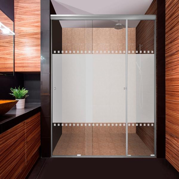 CANCEL PARA BAÑO CORREDIZO DOBLE PERFIL PLATA VIDRIO ESMERILADO MEDIEVAL 161 A 165 X 187 CM ALUMINIO